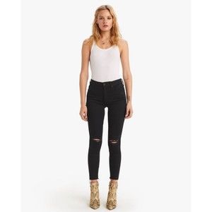 MOTHER The Looker Ankle Fray Distressed Jeans in Guilty As Sin Black Size 25